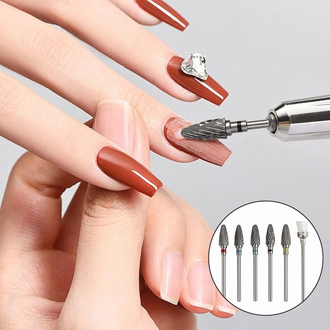5 Pack 3/32" 5 in 1 Professional Carbide Nail Drill Bits Sets with Cleaning Brush, Tungsten Safety Drill Bits for Manicurist Nail Salon Manicure Pedicure Gel Polishing (Round Head, 5 Color)