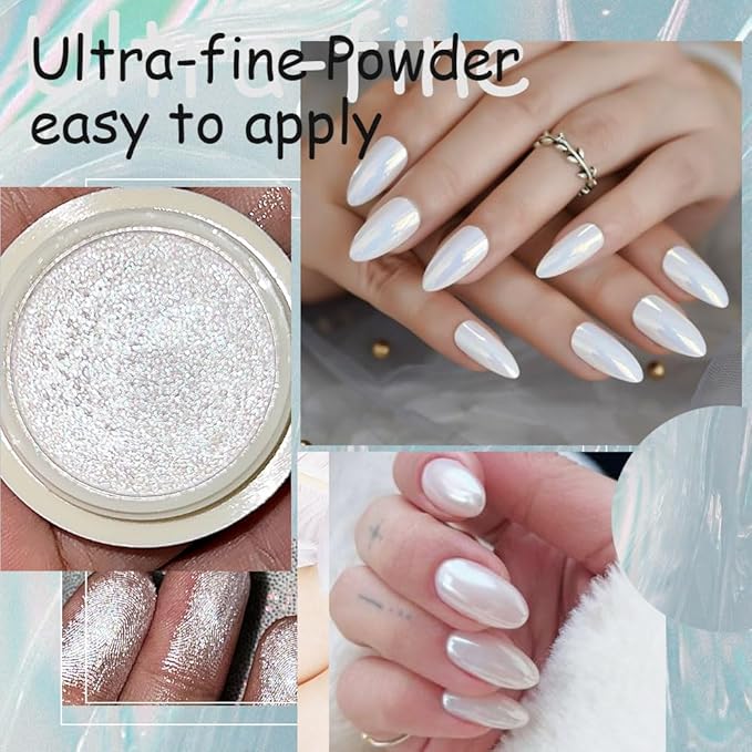 evpct 3Pcs Chrome Nail Powder Kit for Nails Polish White Purple Yellow Pearl Mermaid Rainbow Holographic Iridescent Chameleon Metallic Neon Pigment Mirror Chrome Nail Powder for Gel Nails Glitter 02