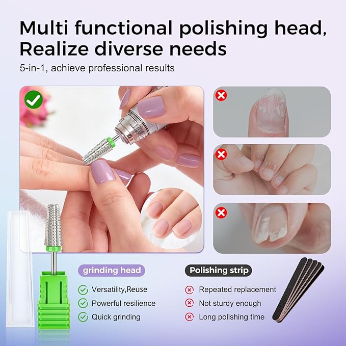 Fantexy 5 in 1 Nail Drill Bits,Professional 3/32" Shank Tungsten Steel Bits for Acrylic Nails,Manicure,Nail Art,Drill Machine,Both Left and Right Handed - Two Way Rotate Use (Coarse - C)