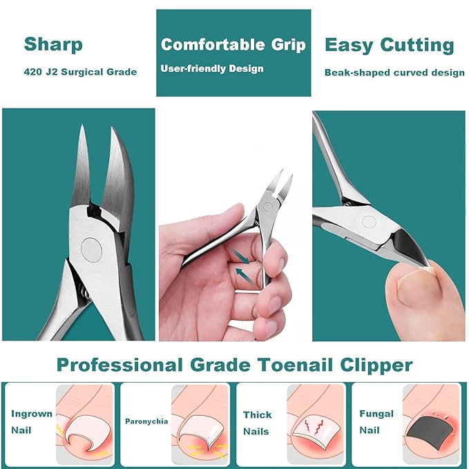 Pedicure Tools for Feet,Ingrown Toenail Treatment,Ingrown Toenail Removal Kit,Pedicure Set,Toenail Grooming Kit,Top Notch Foot Blade, Super Sharp Toenail Clippers(8 Pcs Leather Case)
