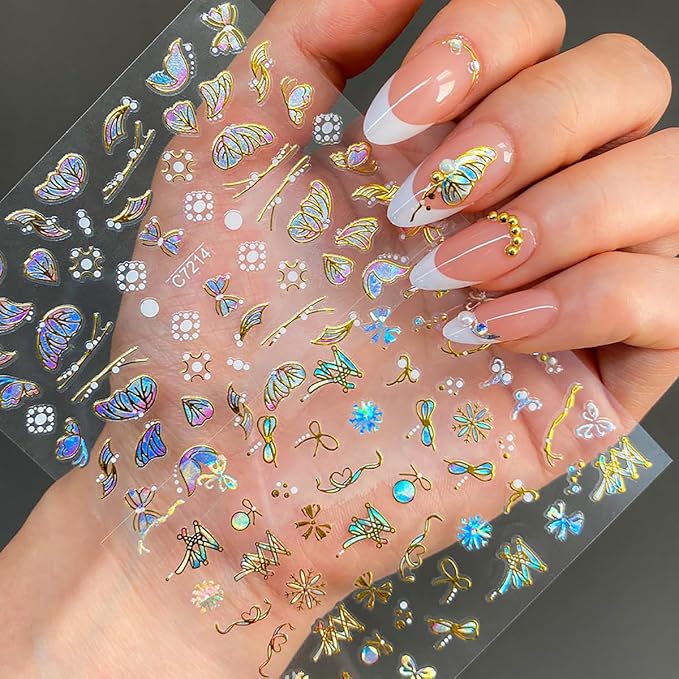 20 Sheets Butterfly Flower Nail Art Stickers Spring Summer Butterfly Nail Art Design Decals 3D Self-Adhesive Colorful Butterflies Nail Sticker Designer Nail Charms for Women DIY Nail Decoration