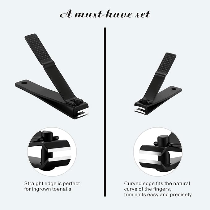Nail Clippers Set for Thick Nails - Fingernail Clippers with File, Ultra Sharp Cutter for Ingrown Toenail Clippers (Black)
