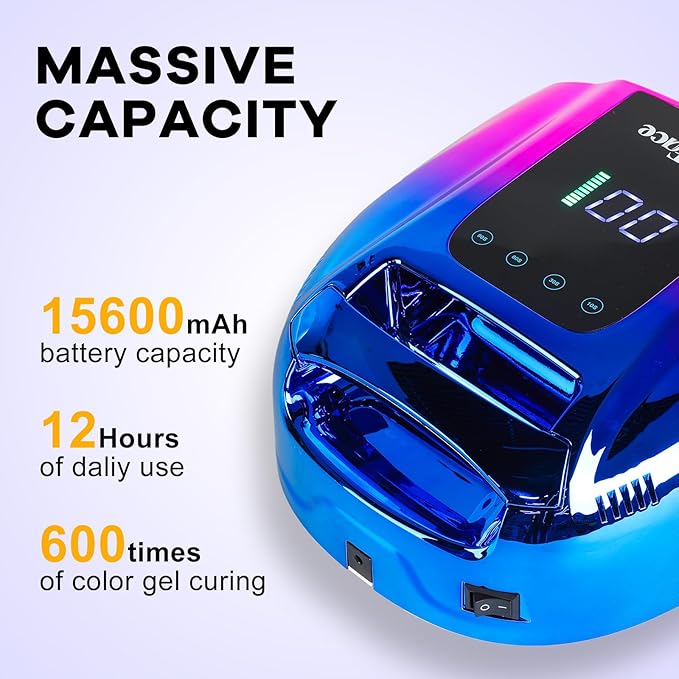 96W Rechargeable UV LED Nail Lamp UV Light for Gel Nails Cordless Gel Nail Lamp Nail Dryer with 42 Beads Smart Sensor & Metal Base