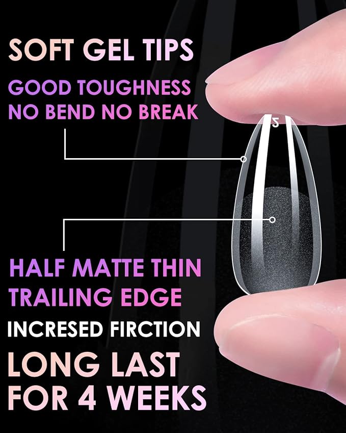 Meidum Square Soft Gel Nail Tips, BORNBYME 240 PCS Pre Buff Full Cover Shaped Nail Extenison Tips Half Matte X Gel Nail Tips
