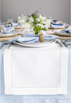 Solino Home 100% Linen Table Runner White, Classic Hemstitch 14 x 108 in | by SolinoHome