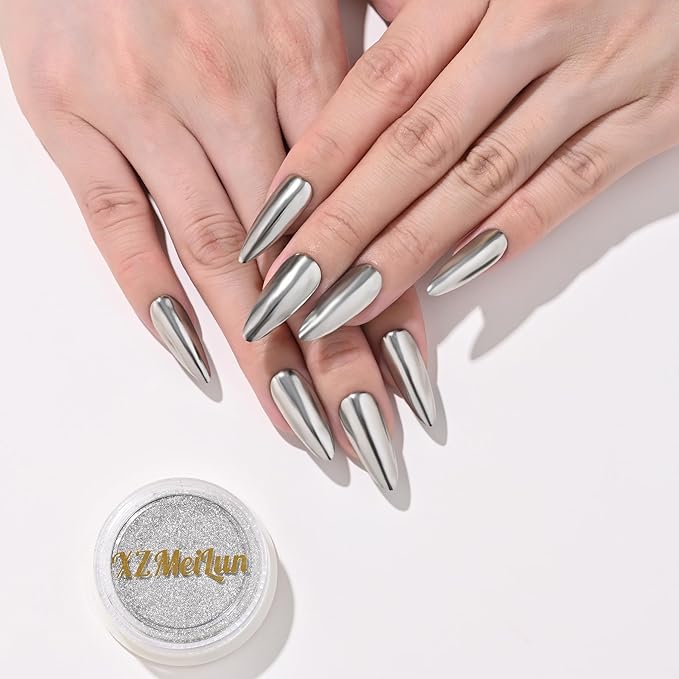 Silver Yellow Magic Mirror Chrome Nail Powder, Big-Capacity 1.5g Metallic Dust Holographic Effect Powder Pigment Glitter Manicure Kit, Nail Art, Can mixed With Builder Gel Nail Polish For Use