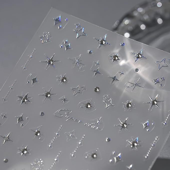 5D Self-Adhesive Glitter Diamond Stars Nail Art Stickers Sparkling Rhinestone Crystal Stars Luxury Design for Women Girls DIY Nail Decoration