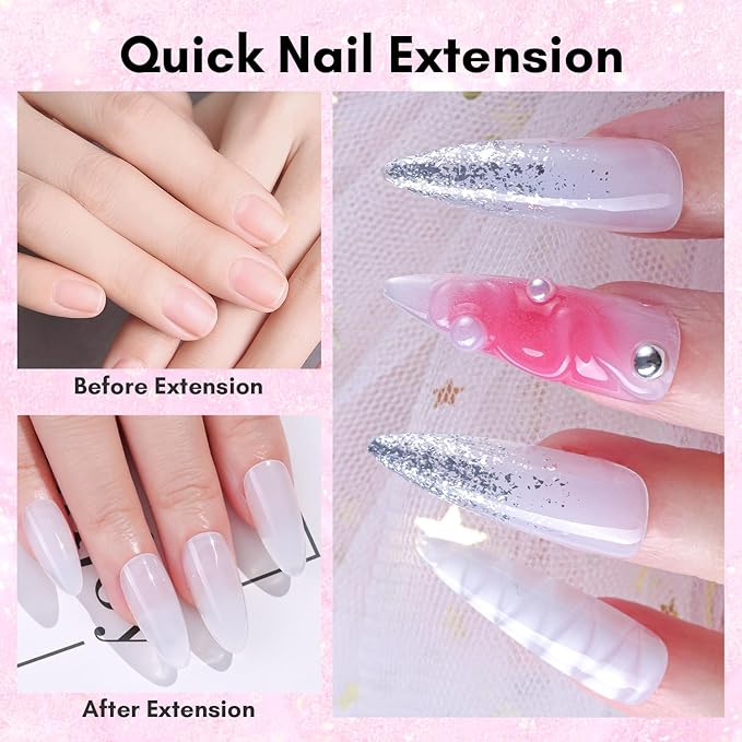 Makartt Poly Nail Gel - Milky White 50ML Gel Builder for Natural-Looking Nail Strengthener 3D Diy Hard Gel Manicures Nail Art At Home-Wips of White