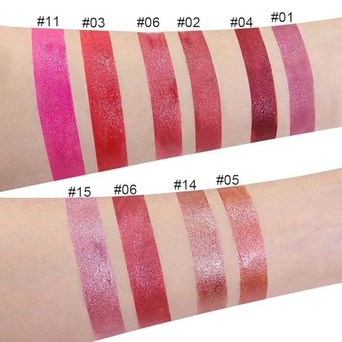 evpct 2Pcs Ruby Red Rose Pink Matte to Glitter Liquid Lipstick Set Kit for Women Long Lasting Glossy Metallic Shimmer Sparkle Lipstick Lip Gloss 3+11