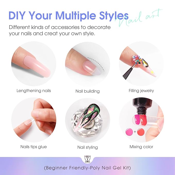 ROSALIND 28 Colors Color Poly Nail Gel Colors Kit with Mini Nail Lamp Clear Neon Poly Nail Gel Starter Kit for Beginners Halloween All Seasons Classic Colors with Everything