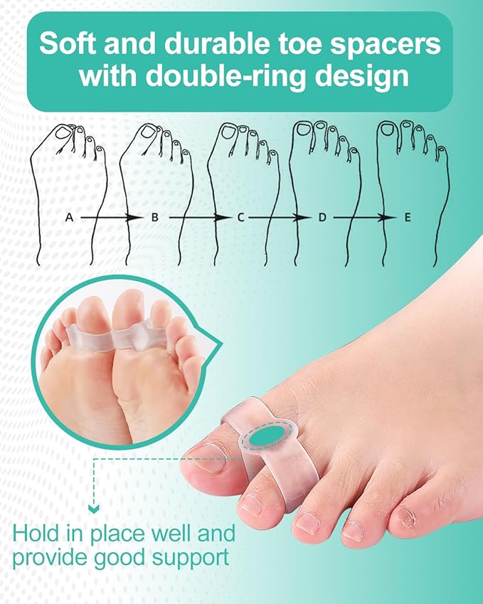 10 Pack Bunion Toe Corrector, Gel Toe Separators Big Toe Spacers with 2 Loops for Women Big Toe, Bunion Pain Relief, Overlapping Toe, Hammer Toe (Clear)