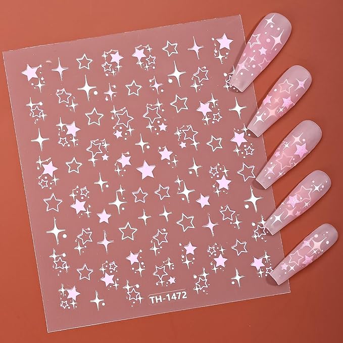 Nail Art Stickers Decals Self-Adhesive,3D Self-Adhesive Stars Nail Supplies Accessories for Women Nail Art Design Decoration