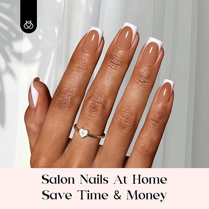Beetles French Tips Press On Nails: 224 Pcs Brown French Tip Nails Short Squoval Fake Nail Tips,Soft Gel Nail False Nails,DIY Nail Art Salon Quality Manicure Gift For Women