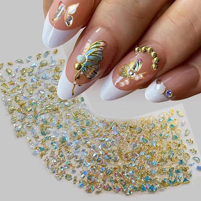 20 Sheets Butterfly Nail Stickers Y2k Gold 3D Self Adhesive Shiny Butterflies Nail Art Charms Decals Heart Nails Supplies Decoration Accessories (ST-GB)