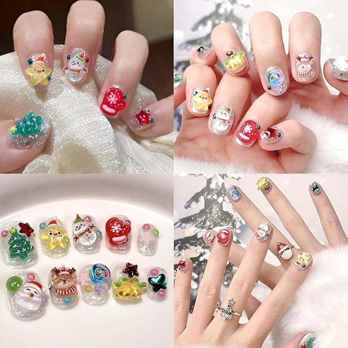 70 Pcs Santa Claus Elk Christmas Tree Snowman Acrylic Nail Art Rhinestone Charms Decoration for Women Girls