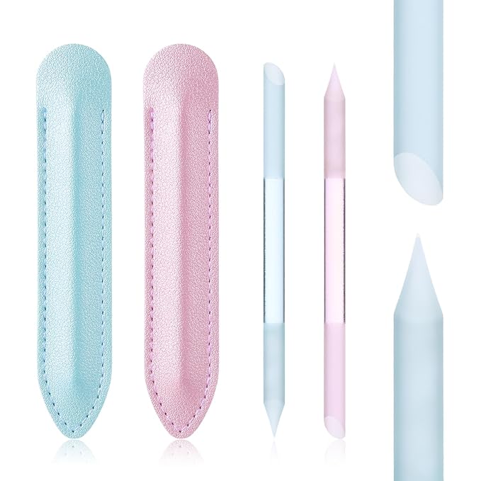 Giantree 2 Pcs Glass Cuticle Pushers, with Leather Case Double-Headed Cuticles Removal Tool, Glass File Fingertip Precision File Cuticles Remover, Nail Stick Cuticle Pusher Tools for Nail