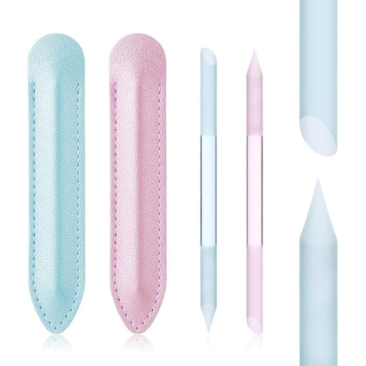 Giantree 2 Pcs Glass Cuticle Pushers, with Leather Case Double-Headed Cuticles Removal Tool, Glass File Fingertip Precision File Cuticles Remover, Nail Stick Cuticle Pusher Tools for Nail