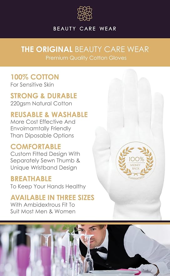 White Gloves Large (10 pair) - Cotton Gloves for Eczema, Cotton Gloves for Dry Hands, White Cotton Gloves for Women, Spa Glove, Lotion Glove, Sleeping Glove
