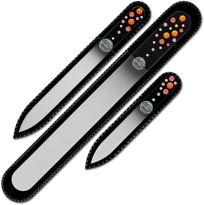 Mont Bleu Set of 3 Glass Nail Files Hand Decorated with Crystals from Swarovski® | Hand Made, Czech Tempered Glass, Lifetime Guaranty