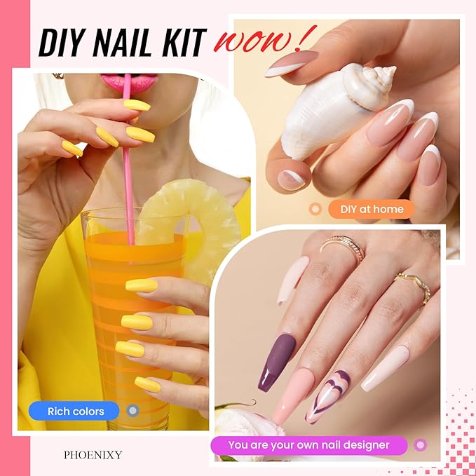 PHOENIXY 51 PCS Gel Nail Polish Kit with U V Light, 35 Colours Gel Polish with 5 Pcs Base Top Coat Manicure Starter Nail Polish Set Gifts for Women ST9012