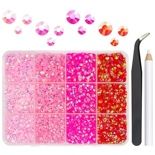 Light Pink Red Jelly Resin Rhinestones Bulk 3mm 4mm 5mm Flatback Hot Pink Stones for Crafting Colorful AB Non-Hotfix Rose Pink Resin Gems Diamonds for Crafts DIY Tumblers Nails Eyes Face Makeup