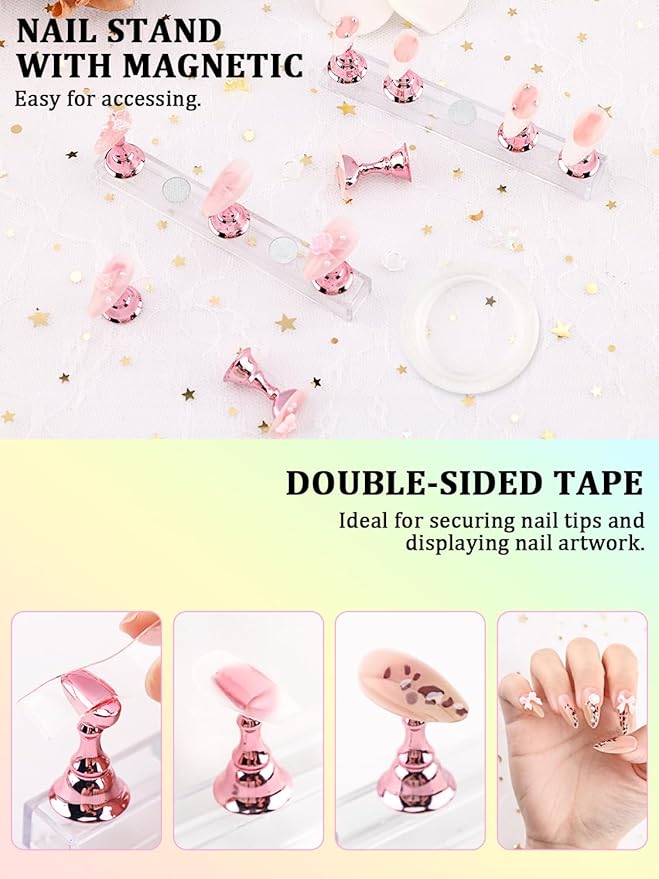 Nail Art Tools Set, Nail Stand for Press on Holder for Painting Nails, Nail Art Brushes, Liner Brushes, Nail Dotting Tool, Must Haves Design Tools for Nail Tech & Beginners Nail Art Supplies Kit