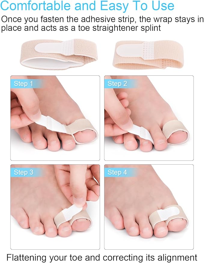 12 Pack Fabric Hammer Toe Corrector, Reusable Broken Toe Protectors Buddy Taped Wraps, Hammertoe Straightener, Toe Splint for Broken Toe, Crooked Toes, Bent Toes