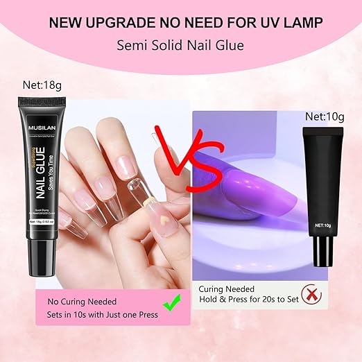 18g Semi Solid Super Strong Nail Glue for Press On Nails - No UV Lamp Needed Quick Drying & Long-Lasting Professional Solid Nail Glue Gel for Fake False Acrylic Nails Tip at Home DIY Manicure