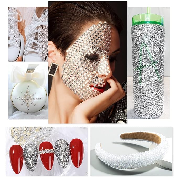 4080Pcs Silver Clear Nail Rhinestones Multi Shapes Flatback Crystal White Gems +Round Beads K9 Glass Stones Diamonds Jewels Nail Art Charms Supplies for Nails Faces Eyes Makeup DIY Crafts Phone