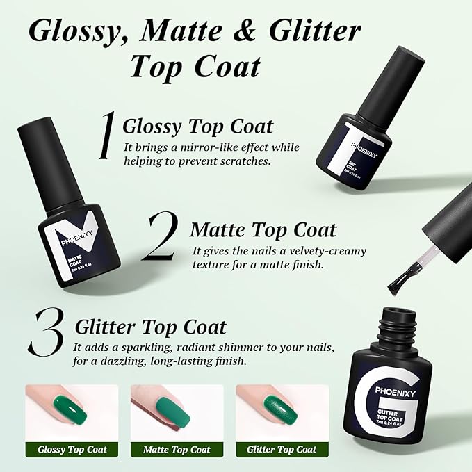 PHOENIXY Gel Nail Polish Kit with U V Light 48W, 56 Pcs 108 Effects Gel Nail Polish Set Base Glitter Top Coat Manicure Tools Gifts for Women