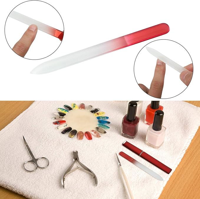 6 Pack Glass Nail Files with Case Stocking Stuffers for Women Crystal Glass Fingernail Files for Natural Nails Double Sided Nail File Gifts Manicure Set for Gentle Nail Care, 6 Colors