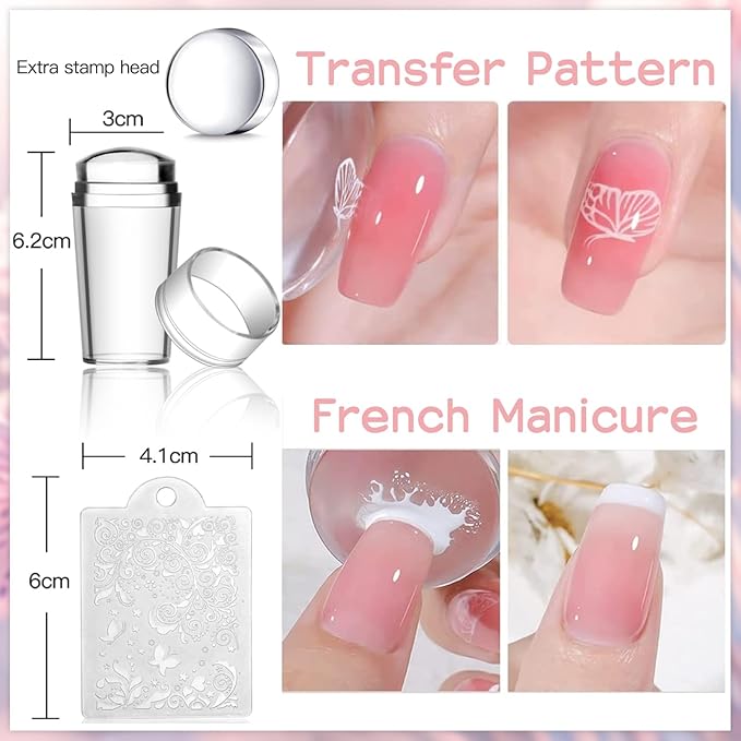 Biutee Nail Stamper Kit 22Pcs Gel Nail Stamping Kit 12Pcs Nail Stamping Plates 8Pcs Gel Stamping Polish, Silicone Stamper Scraper Flower Lace Holiday Stamp Template Halloween Christmas Gift for Women