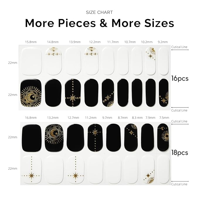 Semi Cured Gel Nail Strips - NAILOG 34 Pcs Gel Nail Stickers Buy 2 Get 1 UV Light | Long Lasting Nail Wraps with Glossy Gel Finish Black, Astral Glyphs