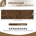 6 Pack Brown Cheesecloth Table Runner, 17 x 108 Inch, Gauze Cheese Cloth Table - Image 3