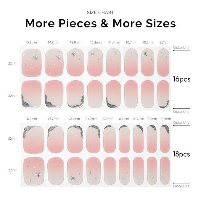 Semi Cured Gel Nail Strips - NAILOG 34 Pcs Gel Nail Stickers Buy 2 Get 1 UV Light | Long Lasting Nail Wraps with Glossy Gel Finish Clear Pink, Star River
