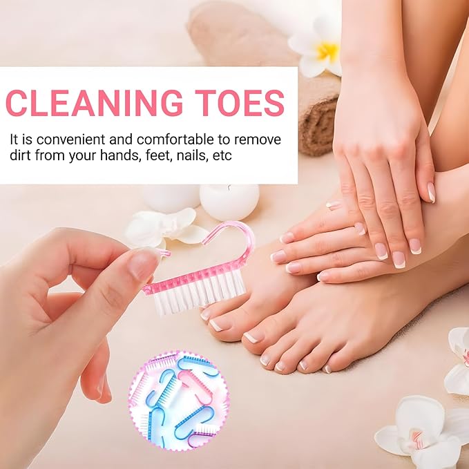 8 Pieces Nail Scrubber Brush Nail Cleaning Brush with Plastic Handle Manicure Tools Suitable for Both Men and Women Can be Used on Hands and Feet (Pink/Purple/Blue/Transparent)