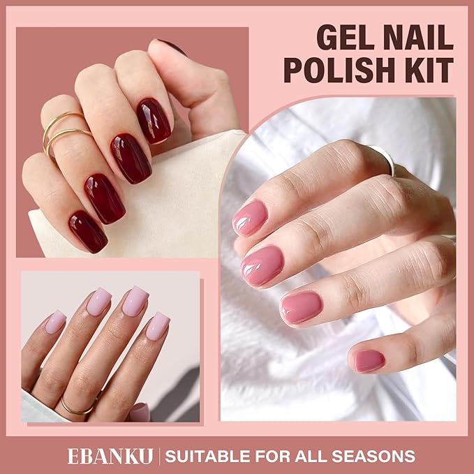 EBANKU 12 Pcs 15ML Gel Nail Polish Set, Same Color Same Bottle Red Pink Nude Brown Fall Soak Off Gel Nail Polish Kit Nail Art Manicure Gifts for Women
