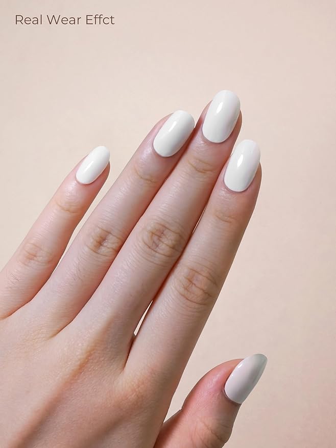 Pre Cured Gel Nail Strips - 44PCS Salon Quality Gel Nail Stickers - Long Lasting Polish Wraps for Women no UV Light Needed Easy Apply& Remove (Pearl White)