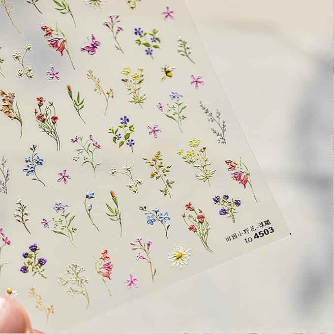 Spring Nail Art Stickers Decals 5D Self Adhesive Colorful Flower Nail Stickers for Nail Art Cute Floral Nail Decals Spring Summer Nail Supplies for Women Girls