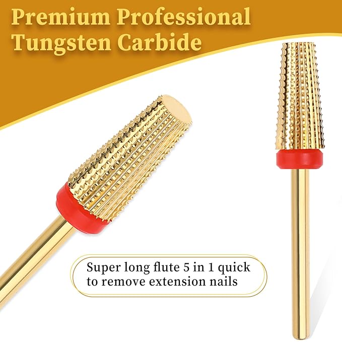 5 in 1 Nail Drill Bits Carbide Tungsten Nail Bits Two Way Rotate Professional Advanced Safety Bits Electric File Tool Drills Fast Remove for Manicure Pedicure Cuticle Acrylic Hard Gel Nails Polishing