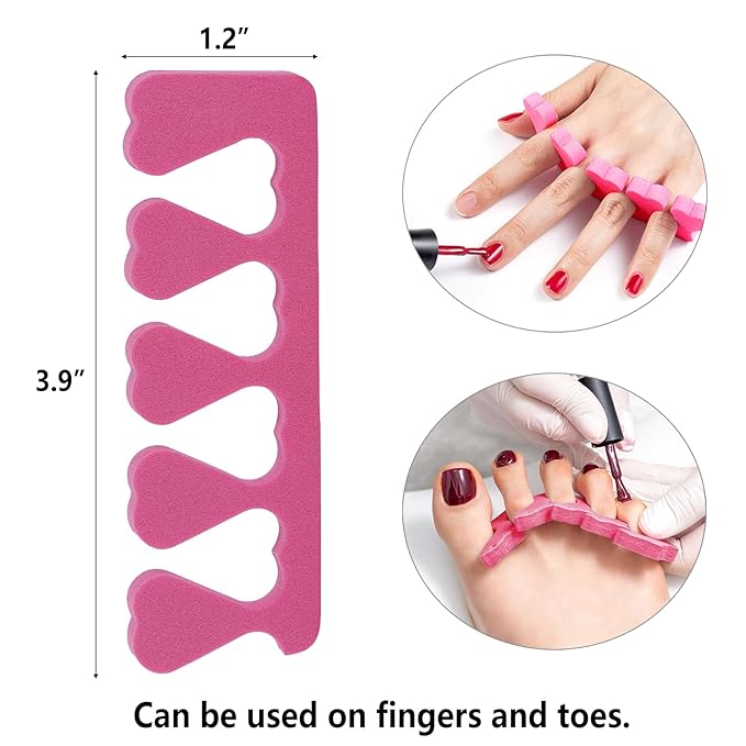 Toe Separators Set - 52 Pieces Premium Pedicure Tool, Spa Party Salon Polishing Separator (Hotpink)