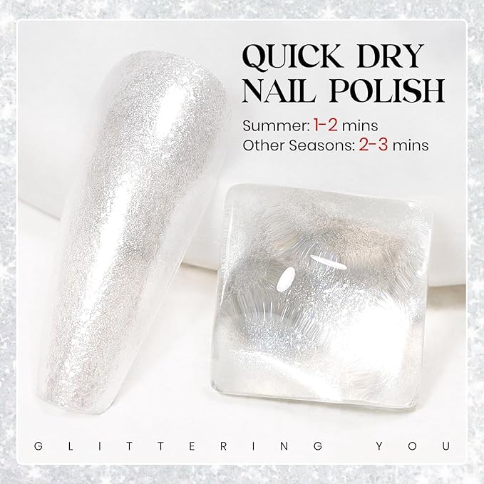 MIZHSE Translucent Shimmering Nail Polish, Quick Dry Clear Glitter White Nail Polish Air Dry Fast, 15ml High Glossy Sparkly Shiny Nail Art Salon Manicure Home