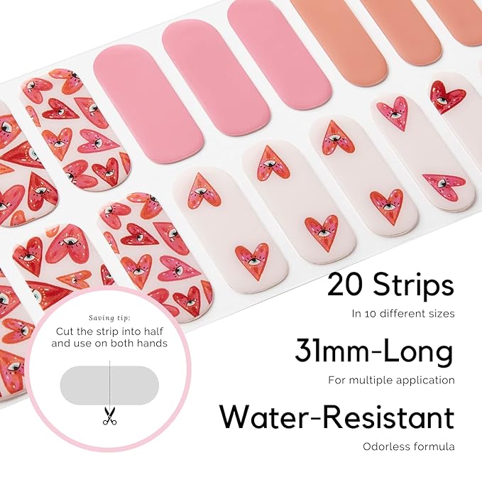 NAILOG Semi Cured Gel Nail Strips for Valentine's Day (20 Extra Long Stickers/Wraps) | Buy 2 Get 1 UV Lamp| Glossy & Long Lasting Soft Gel Finishing, Pink Gaze