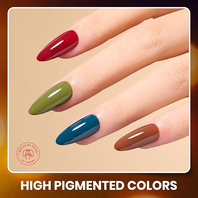 Beetles Winter Gel Nail Polish Colors Set - Amber Twilight 20 Colors 2025 Yellow Orange Red Cat Eye Brown Green Soak Off Uv Manicure Kit With Base Glossy Matte Top Coat Gift for Women