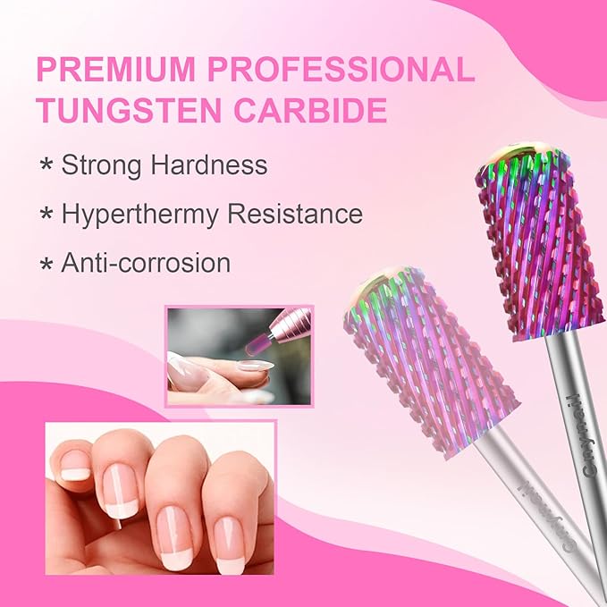 3/32" 2PCS Large Barrel Smooth Round Top Tungsten Carbide Nail Drill Bit Safety Bit for Gel & Acrylic Removal, 2-Way Rotating Efile Tip, Salon Electric File Accessory (XC Grit, Multicolor)