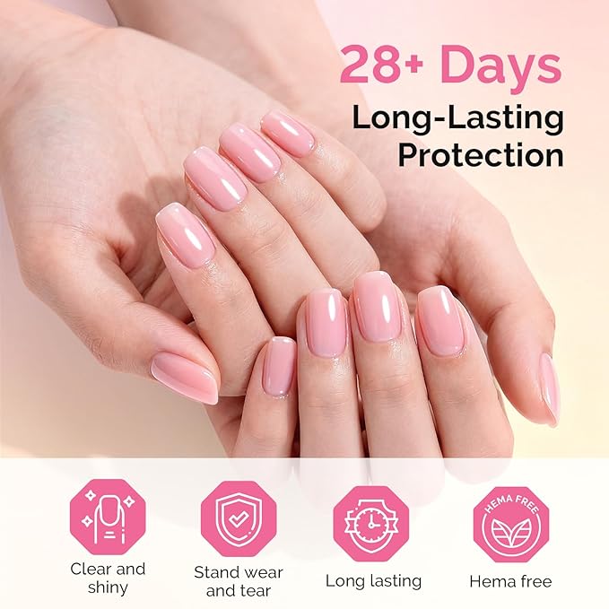 MelodySusie Hema Free Top Coat Base Coat Builder Gel Set Long Lasting Shine Finish Soak Off UV LED Nail Lamp Nail Polish Art Design Manicure Kit Perfect Gifts for Women Girls 3 Pcs 15ml Clear