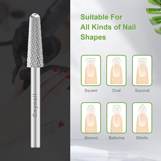 Cnynail 3/32" 4.0MM Small Cone Clean Medium Grit Carbide Cuticle Cleaner Bit for Electric Nail Drills – Professional Manicure Tool for Nail Salons and Home Use (F Grit. Silver)
