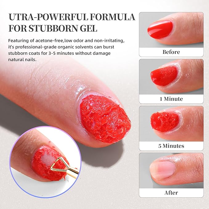 Gel Polish Remover Kit for Gel & Shellac Nails – 2-5-Minutes Fast Removal, No Soak Needed with Cuticle Pusher | Acetone-free Gel Remover for Nails, Travel-Friendly & Pro-Grade, At-home Salon Use