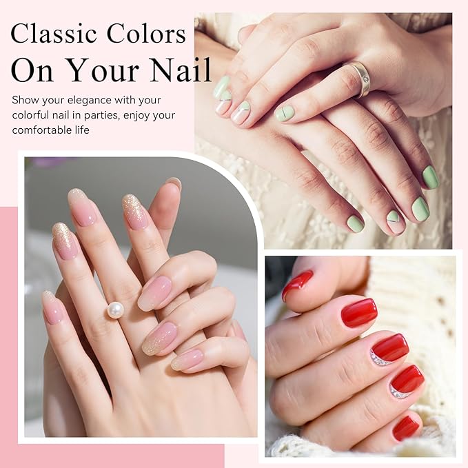 phoenixy 30 PCS Gel Nail Polish 25 Colors Gel Nail Polish Set with Base Coat Glossy Matte and Glitter Top Coat Pink Red Green Starter Gift for Women - PCB9041