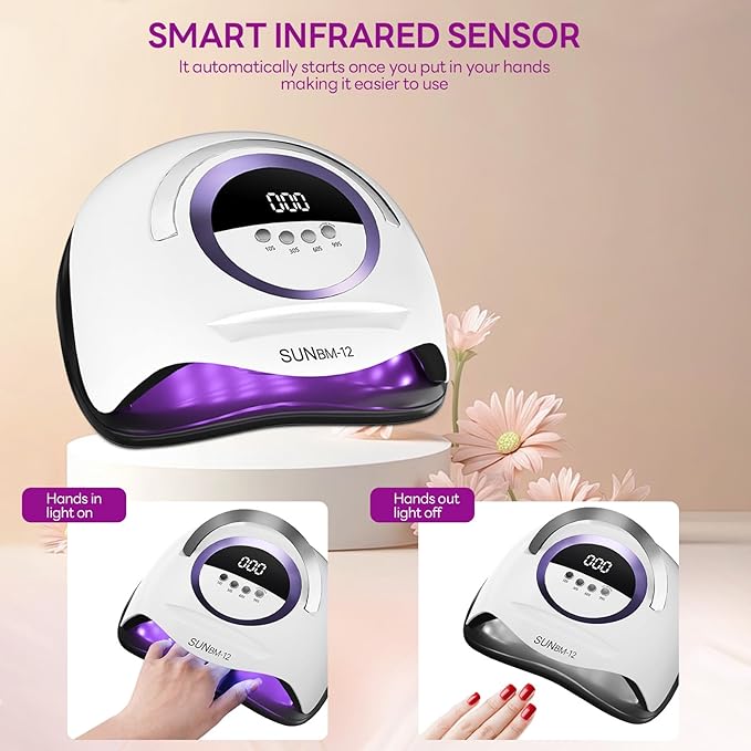 LED UV lamp for nails,200W UV lamp for gel nail polish dryer professional nail lamp, UV light for nails with 42 beads, auto sensor led gel nail lamp